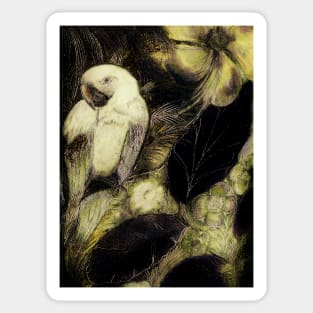 SEPIA VINTAGE DECO PARROT POSTER EXOTIC MACAW ART DRAWING PRINT Sticker